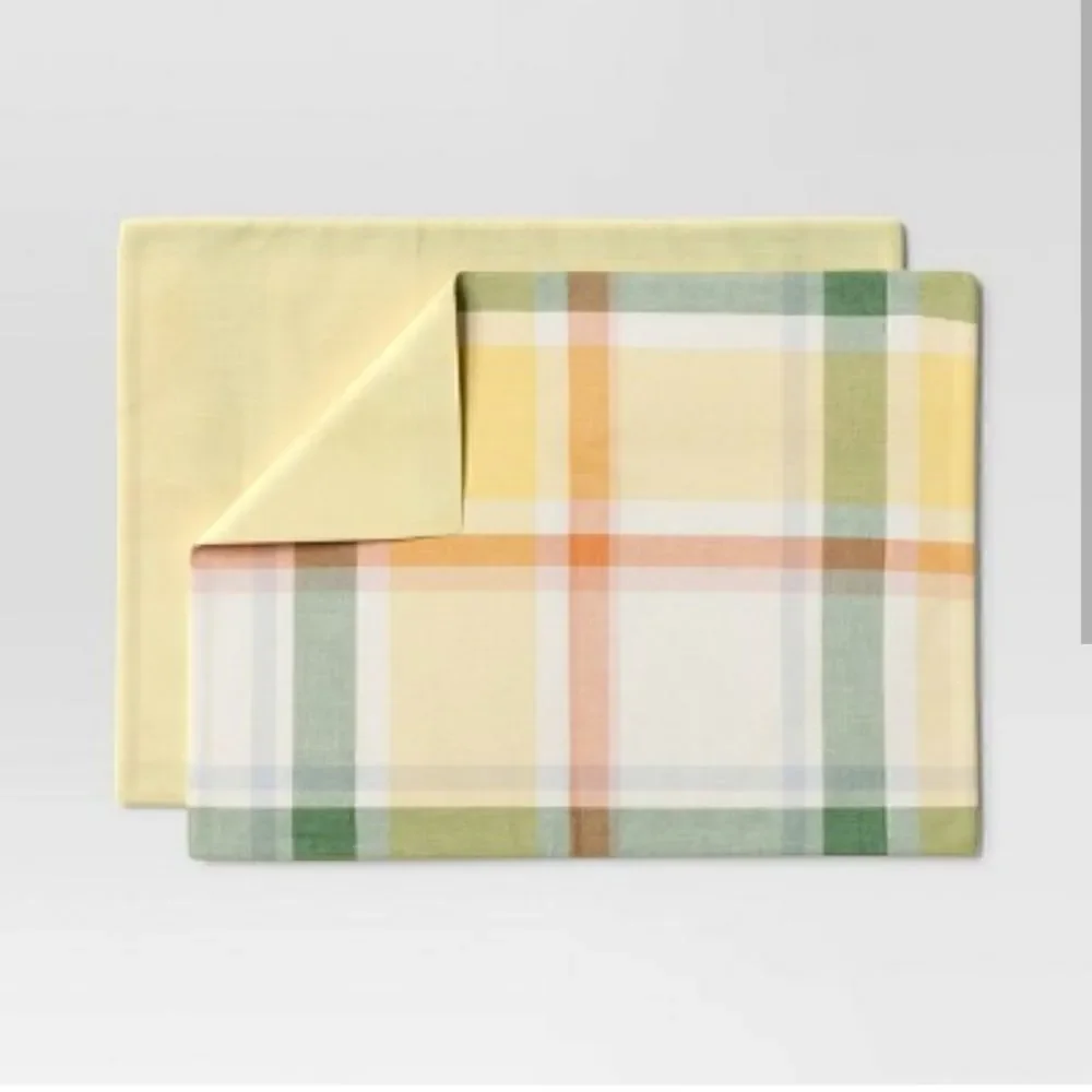 NEW! Threshold 100% Cotton Set Of 4 reversible Pastel Plaid Placemats 14